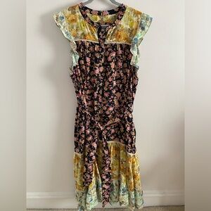 Anthropologie floral button down sleeveless dress XL